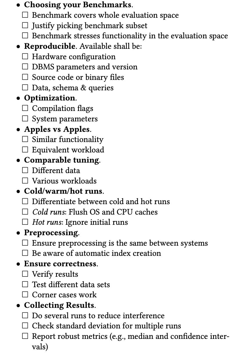 DuckDB Benchmark Checklist